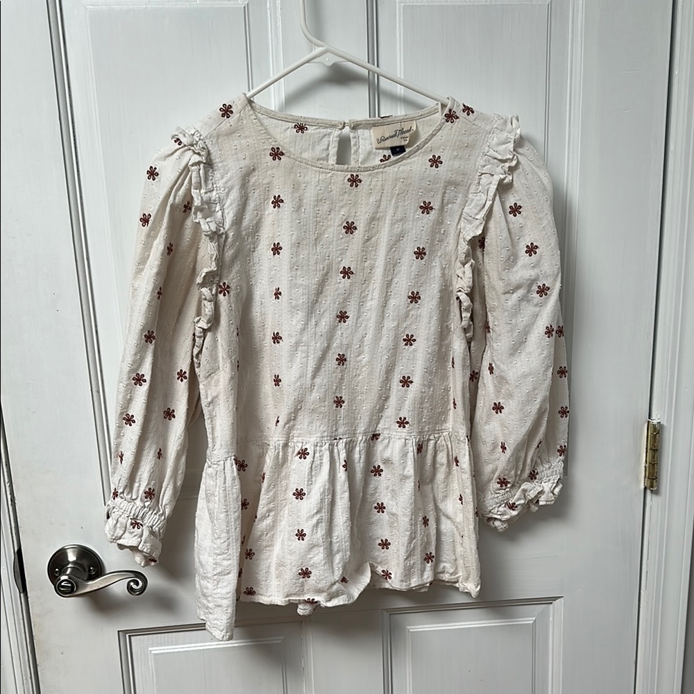 Universal Thread Cream Blouse with Brown Floral Design